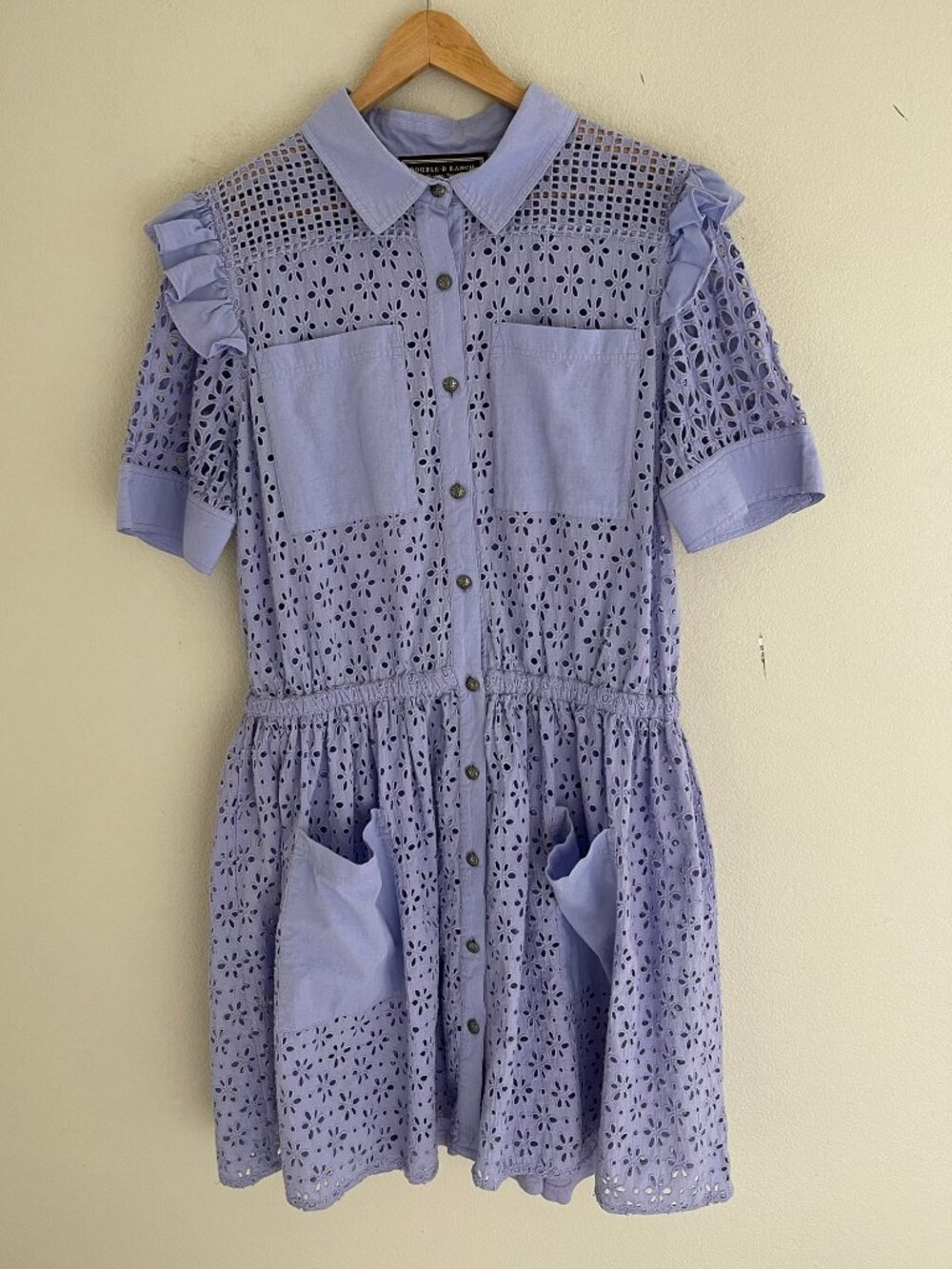 DOUBLE D RANCH Lilac Eyelet & Ruffle Sleeved Knee Length Dress: Large: NWOT!